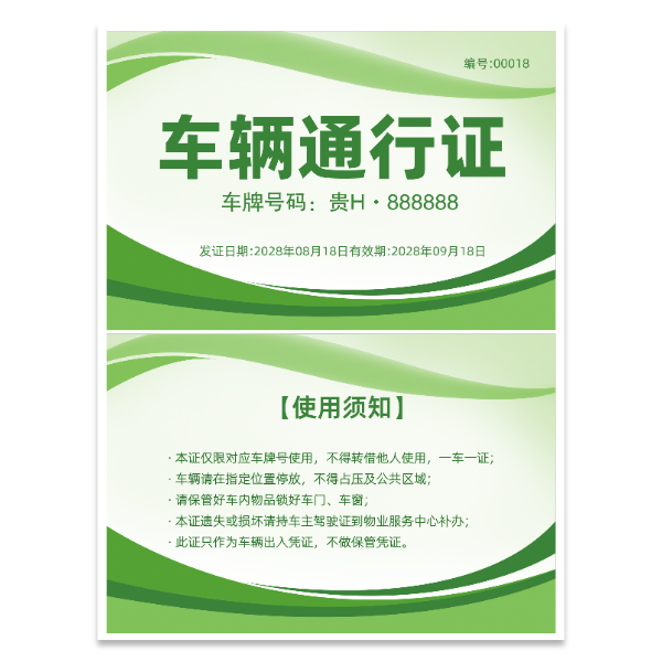 车辆汽车通行证模版