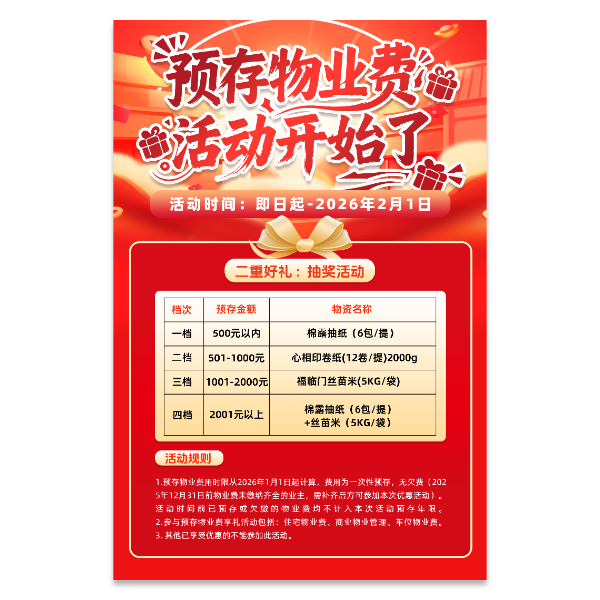物业费预存活动宣传海报模版