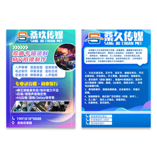 歌曲拍摄录音文化传媒宣传单模版