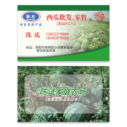 绿色清新西瓜批发零售名片模板