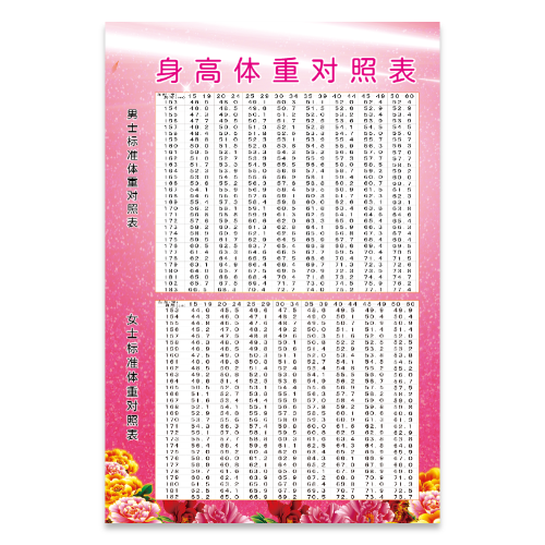 粉色标准身高体重对照表模板